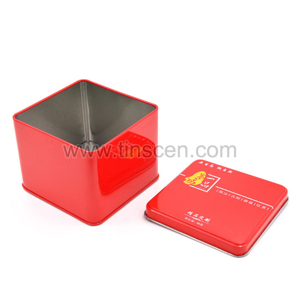 Small square tin tea box